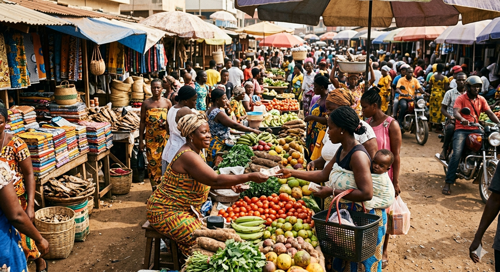 Open-air retail market typical of Africa's informal economy